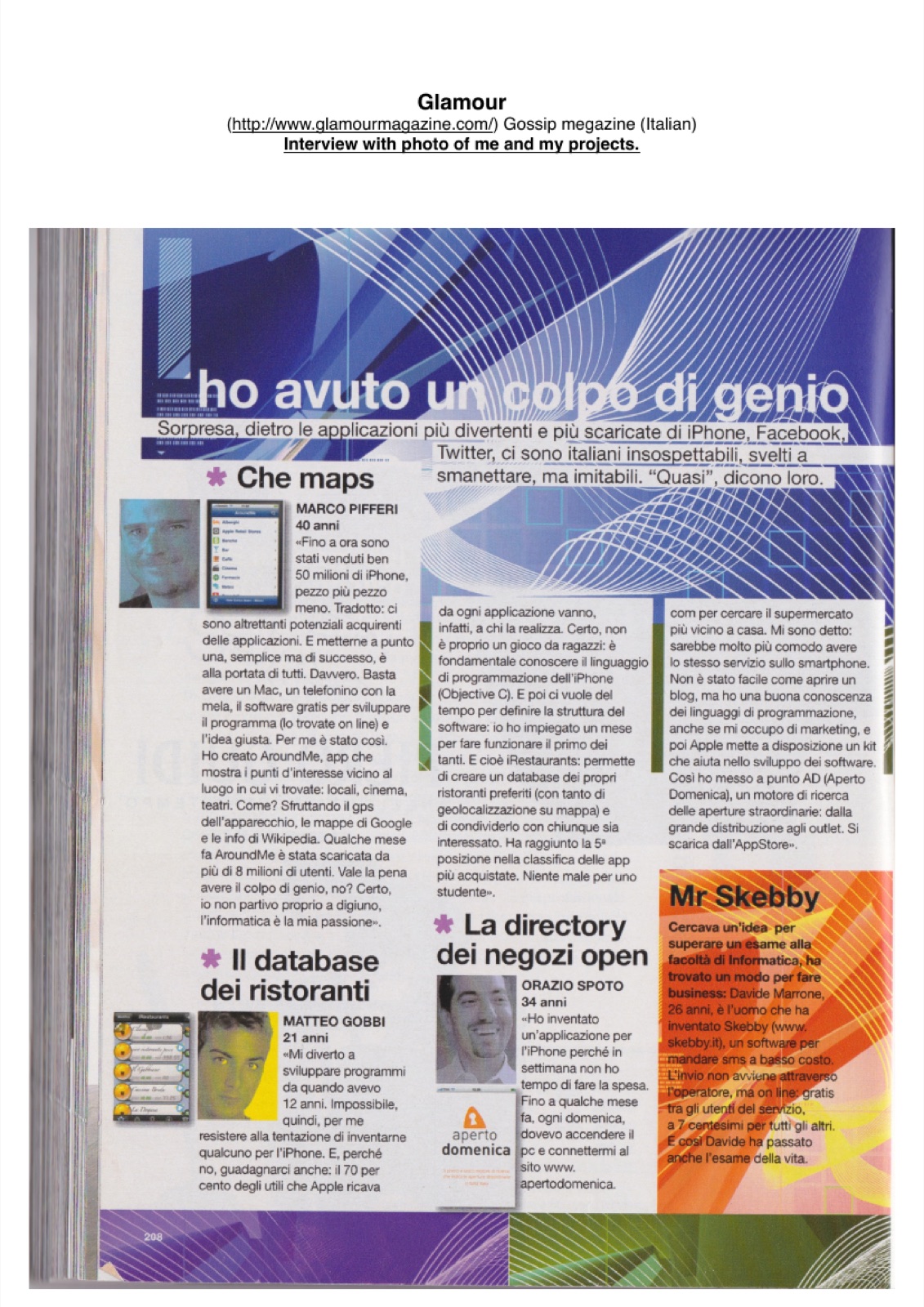 Glamour print feature about Matteo Gobbi