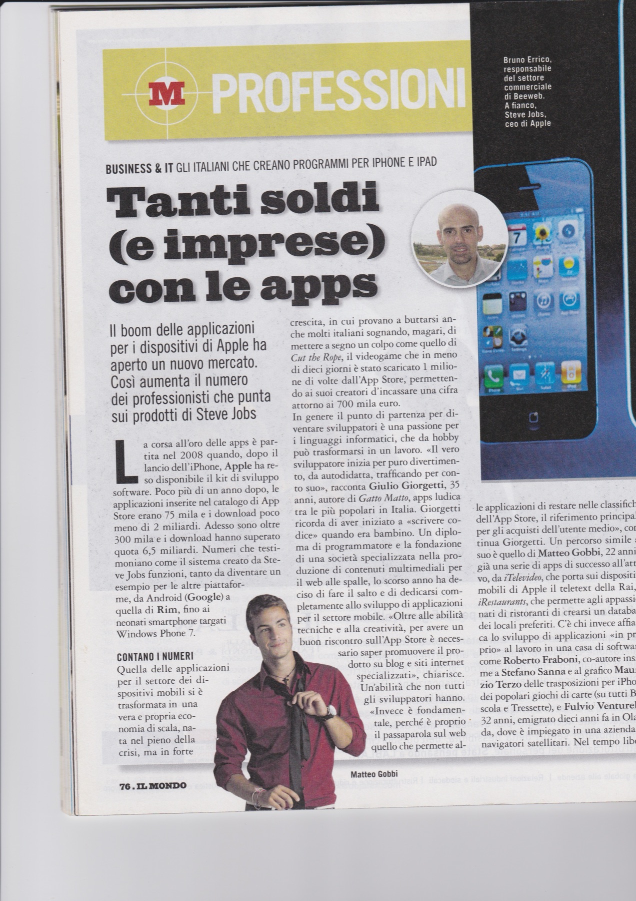 Matteo Gobbi featured in Il Mondo magazine in 2010